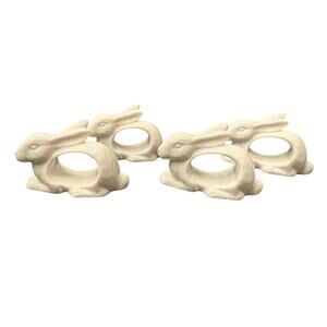 Vintage Shafford Porcelain Bunny Rabbit Napkin Rings Set of (4) Easter Decor
